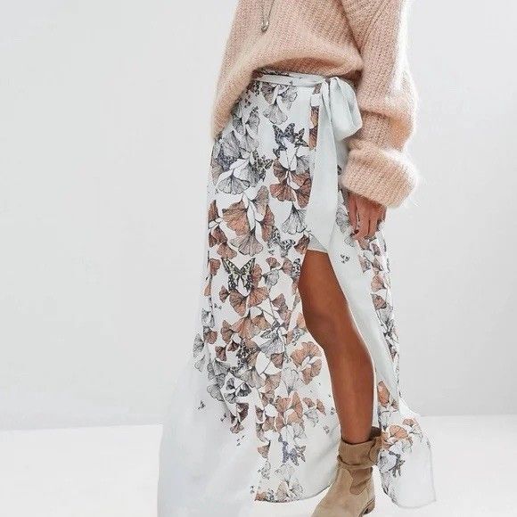 Free People Dresses & Skirts - Free People Bri Bri Butterfly Maxi Skirt Blue Orange Women’s 6 Boho Spring